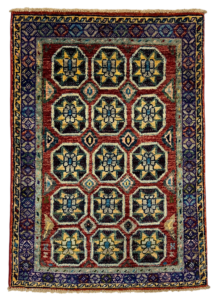 Turkmen-weave sampler rug, wool pile, HSW, Afghan 88x61cm | Rug# 27395