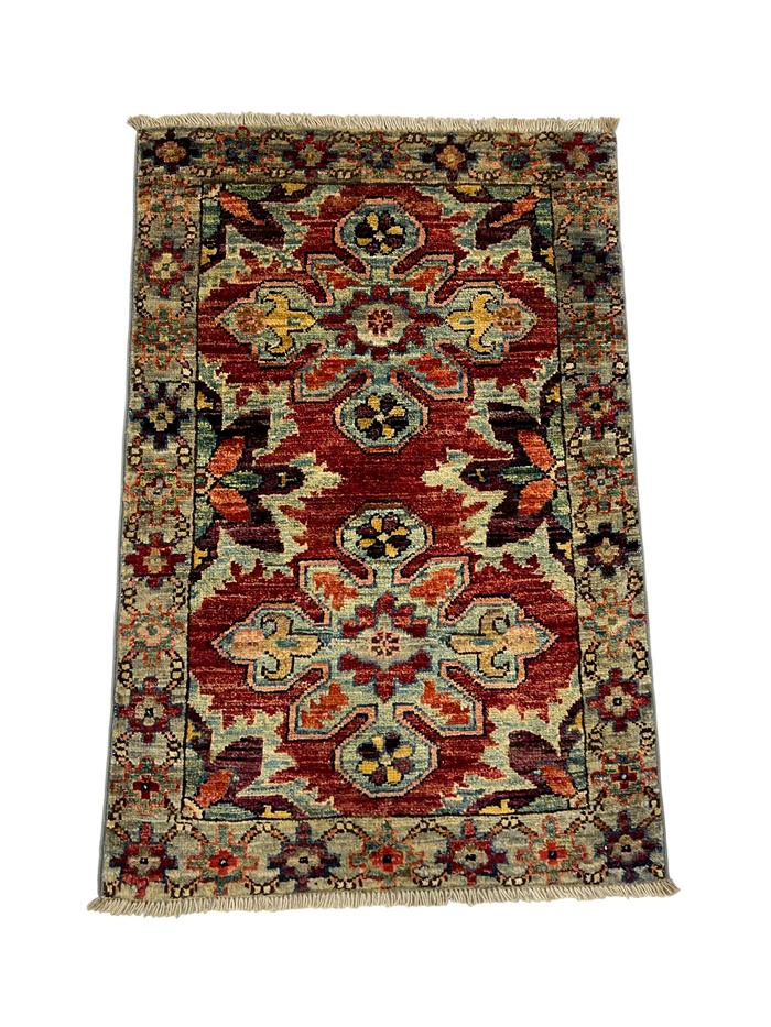 Turkmen-weave sampler rug, wool pile, HSW, Afghan 89x58cm | Rug# 27369