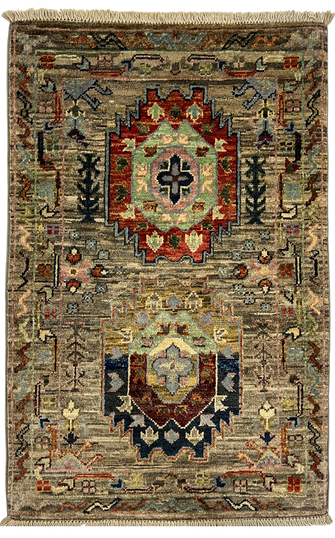 Turkmen-weave sampler rug, wool pile, HSW, Afghan 90x59cm | Rug# 27370