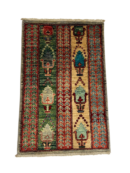 Turkmen-weave sampler rug, wool pile, HSW, Afghan 89x57cm | Rug# 27385