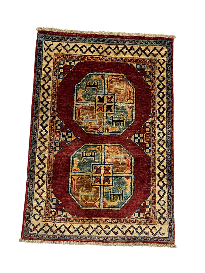 Turkmen-weave sampler rug, wool pile, HSW, Afghan 85x58cm | Rug# 27387