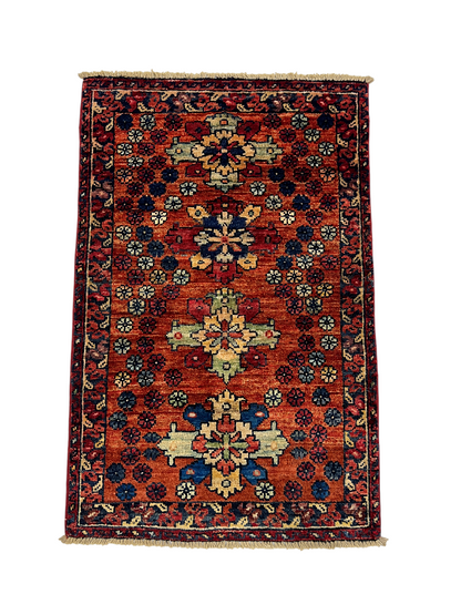 Turkmen-weave sampler rug, wool pile, HSW, Afghan 91x59cm | Rug# 27389