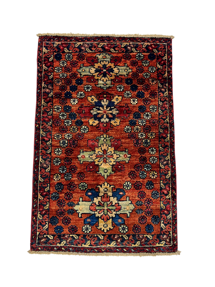 Turkmen-weave sampler rug, wool pile, HSW, Afghan 91x59cm | Rug# 27389