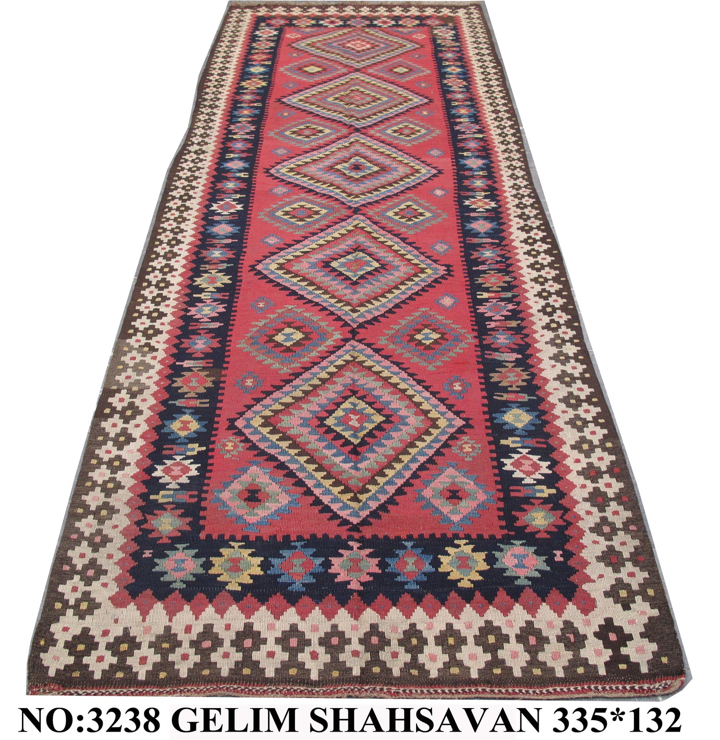 Antique Shahsavand flatweave Kilim, all wool construction, circa 1915 335x132cm | Rug# 3238