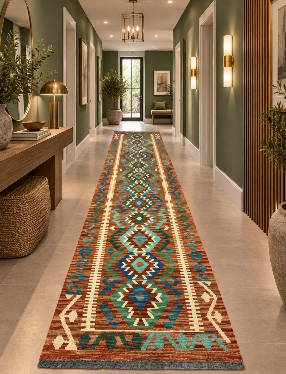 Afghan maimaneh-Kilim 392x90cm | Rug# 26768
