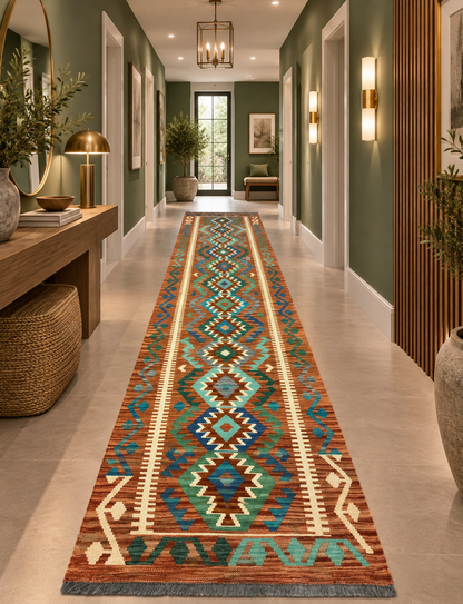 Afghan maimaneh-Kilim 392x90cm | Rug# 26768