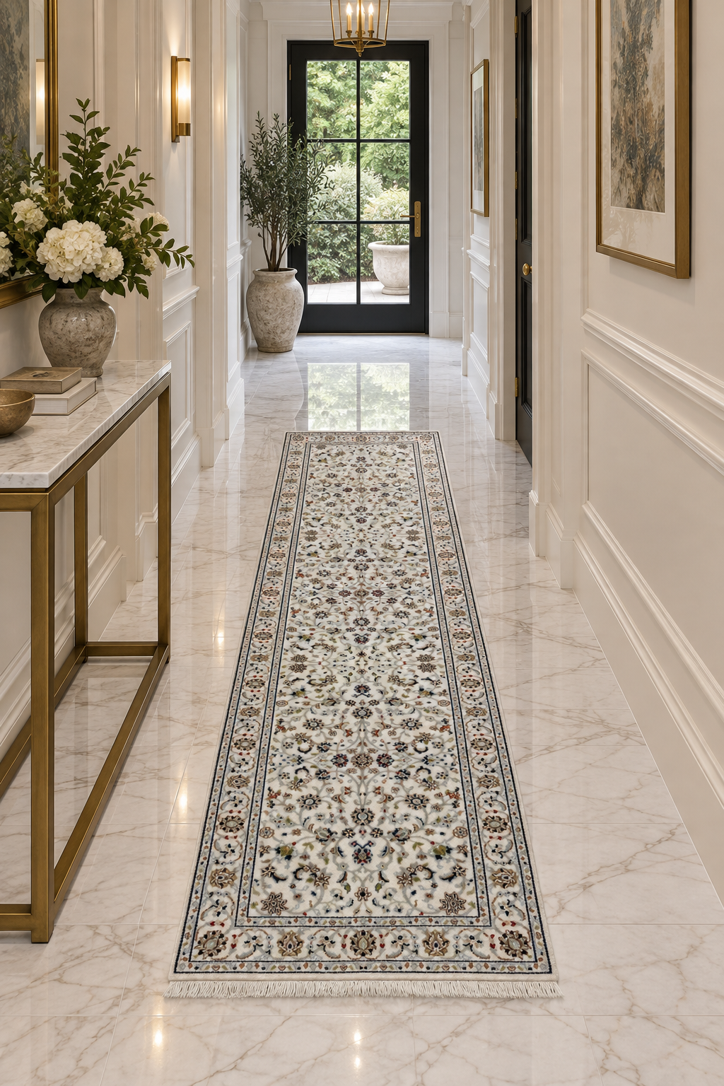 Hand-Knotted Nain Design Hall Runner 308x79 cm | Rug#32202