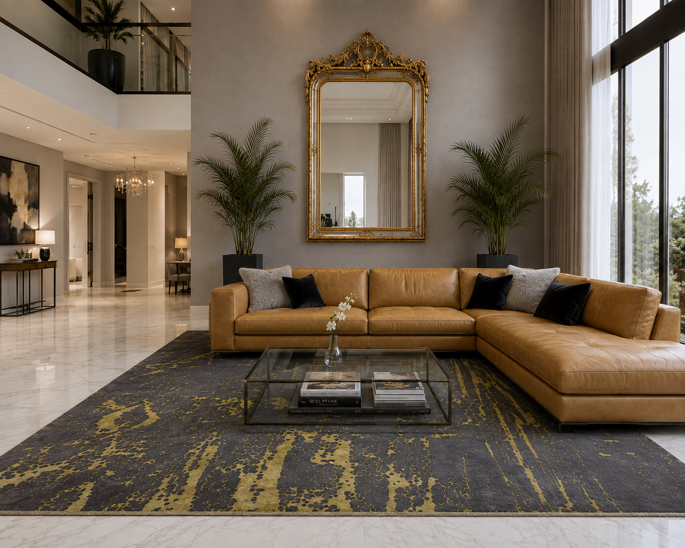 A designer modern rug with fine Persian wool and bamboo silk pile  390x298cm | Rug# 10678