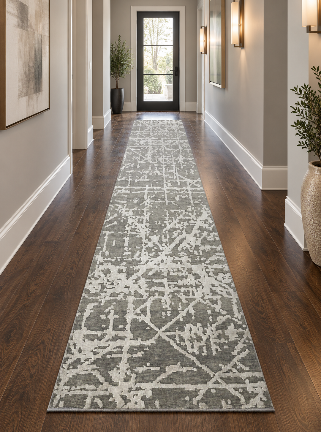 Hand-Knotted Abstract Designer Runner Rug 364x83 cm | Rug# 31454