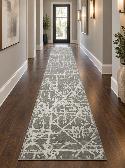 Hand-Knotted Abstract Designer Runner Rug 364x83 cm | Rug# 31454