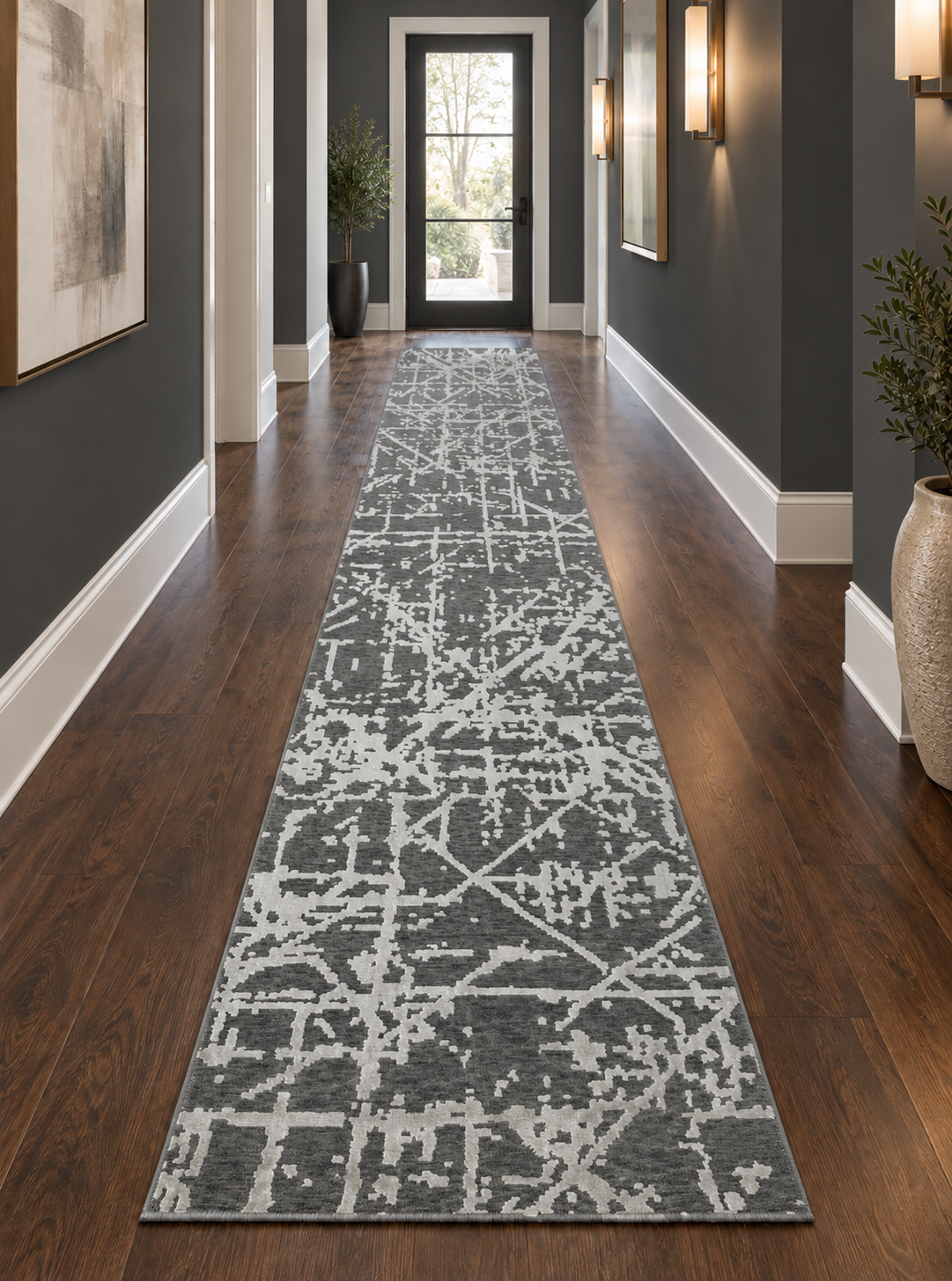 Hand-Knotted Abstract Designer Runner Rug 427x82 cm | Rug# 31450