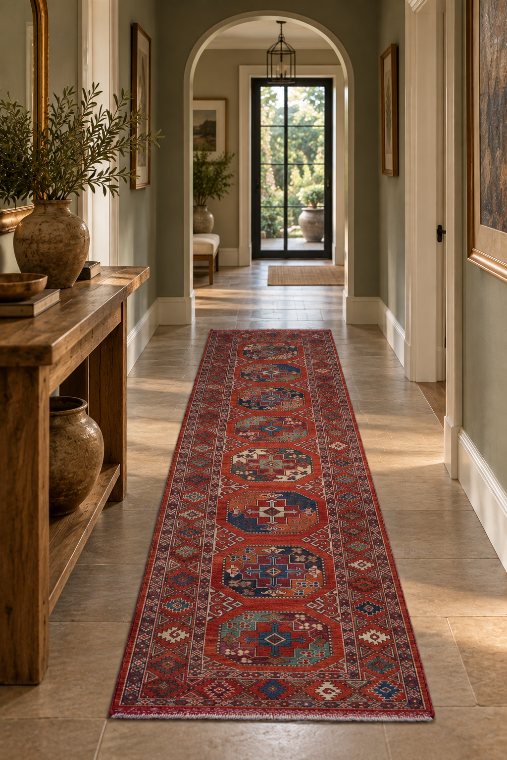 Custom-Made Ersari-Turkaman Gul Runner 347x87 cm | Rug# 27098