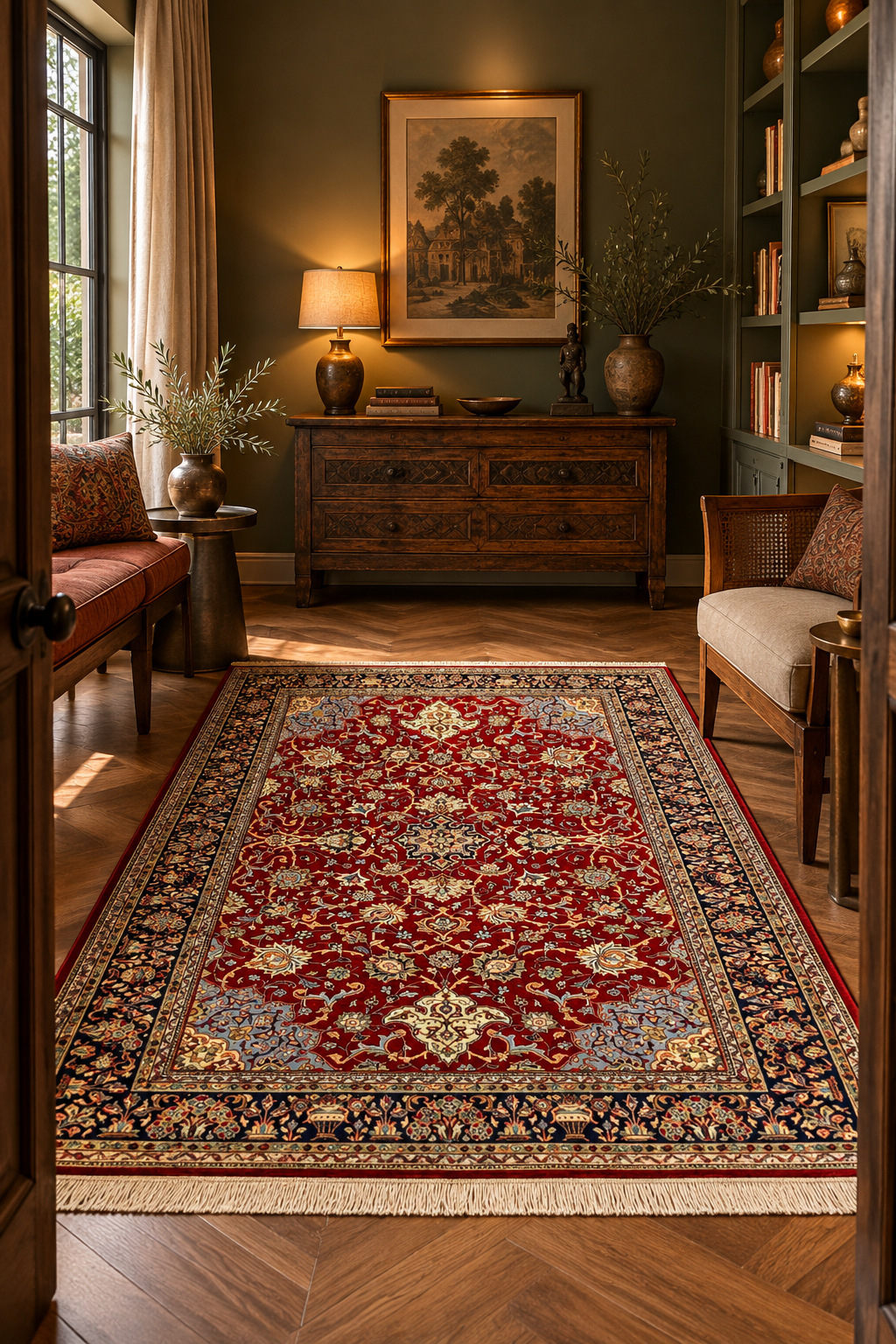Rare Persian Sarouk Tree-of-Life Rug 195x135 cm | Rug# 10557