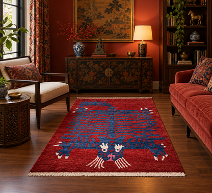 Afghan Re-Weave Antique Tibetan Dragon Rug 173×126 cm | Rug# 1001TDE