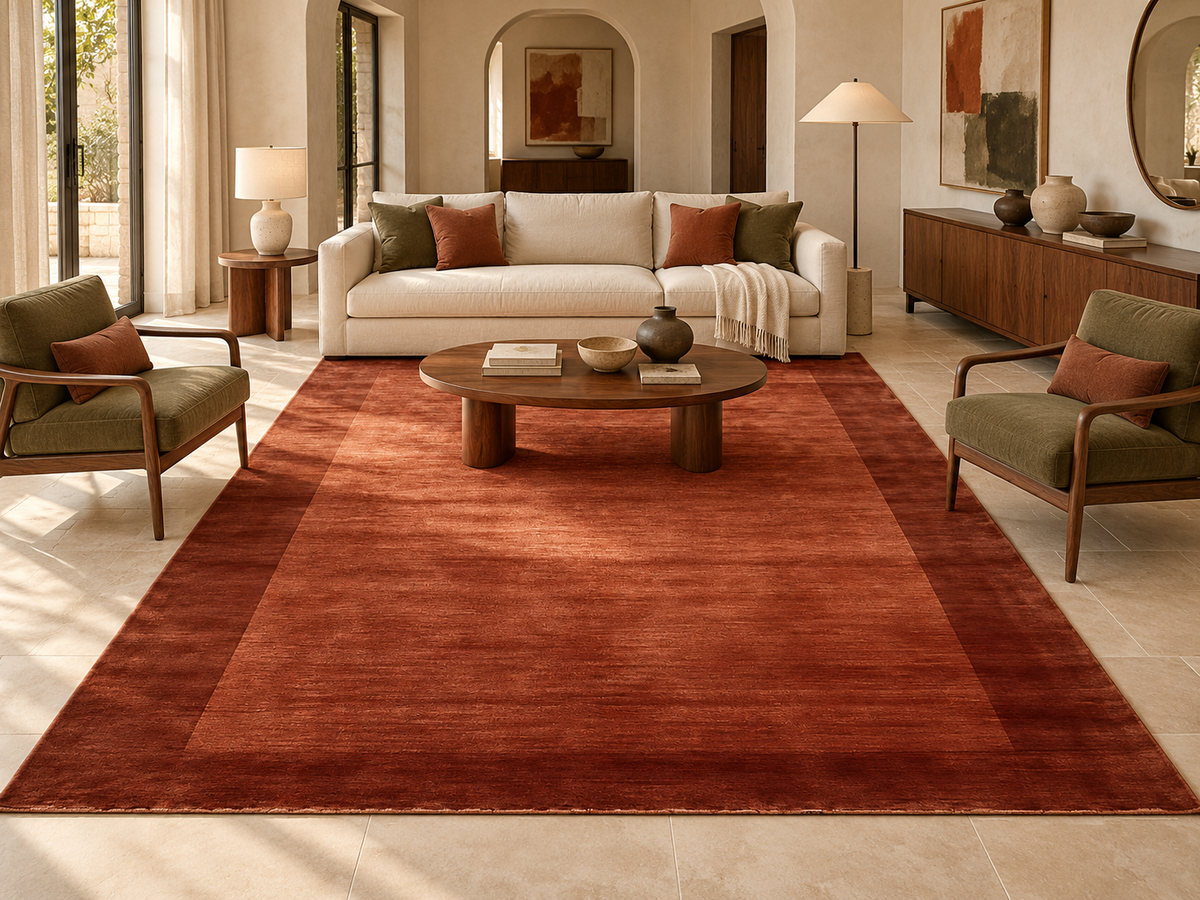 Modern Gabbeh-Style Terracotta Rug 350×250 cm | Rug# 32592