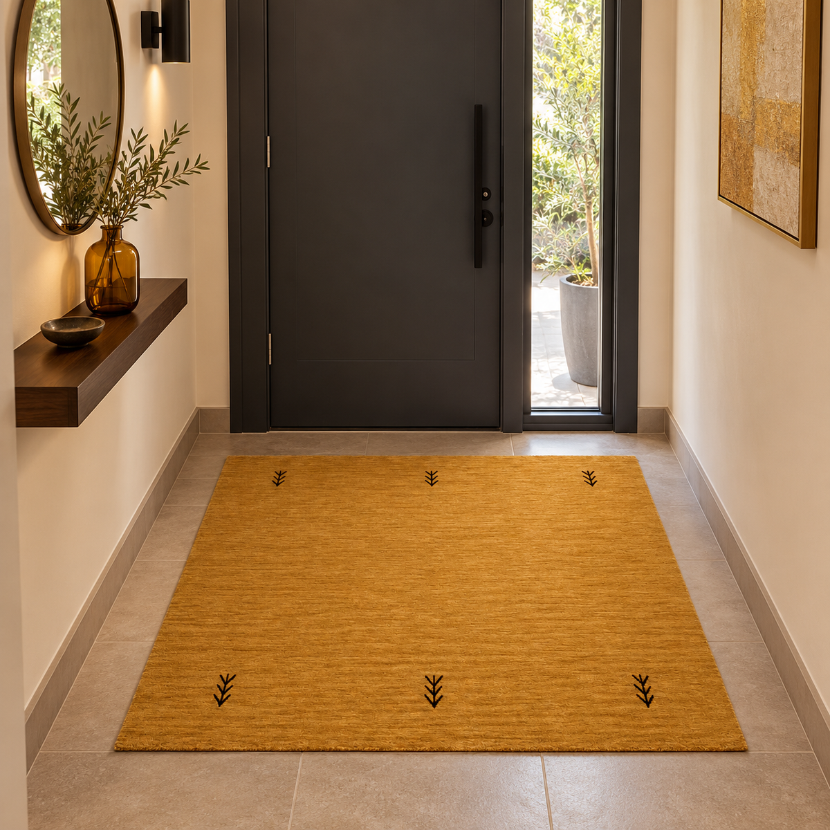 Plain Gold Square modern Rug 100x100 cm | Rug# 32622