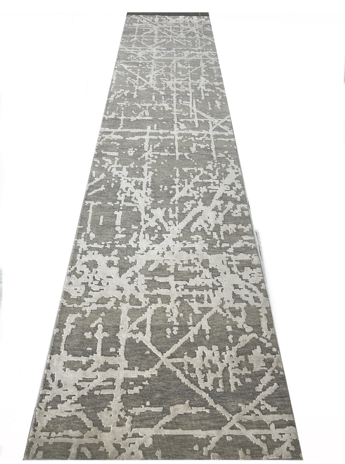 Hand-Knotted Abstract Designer Runner Rug 364x83 cm | Rug# 31454