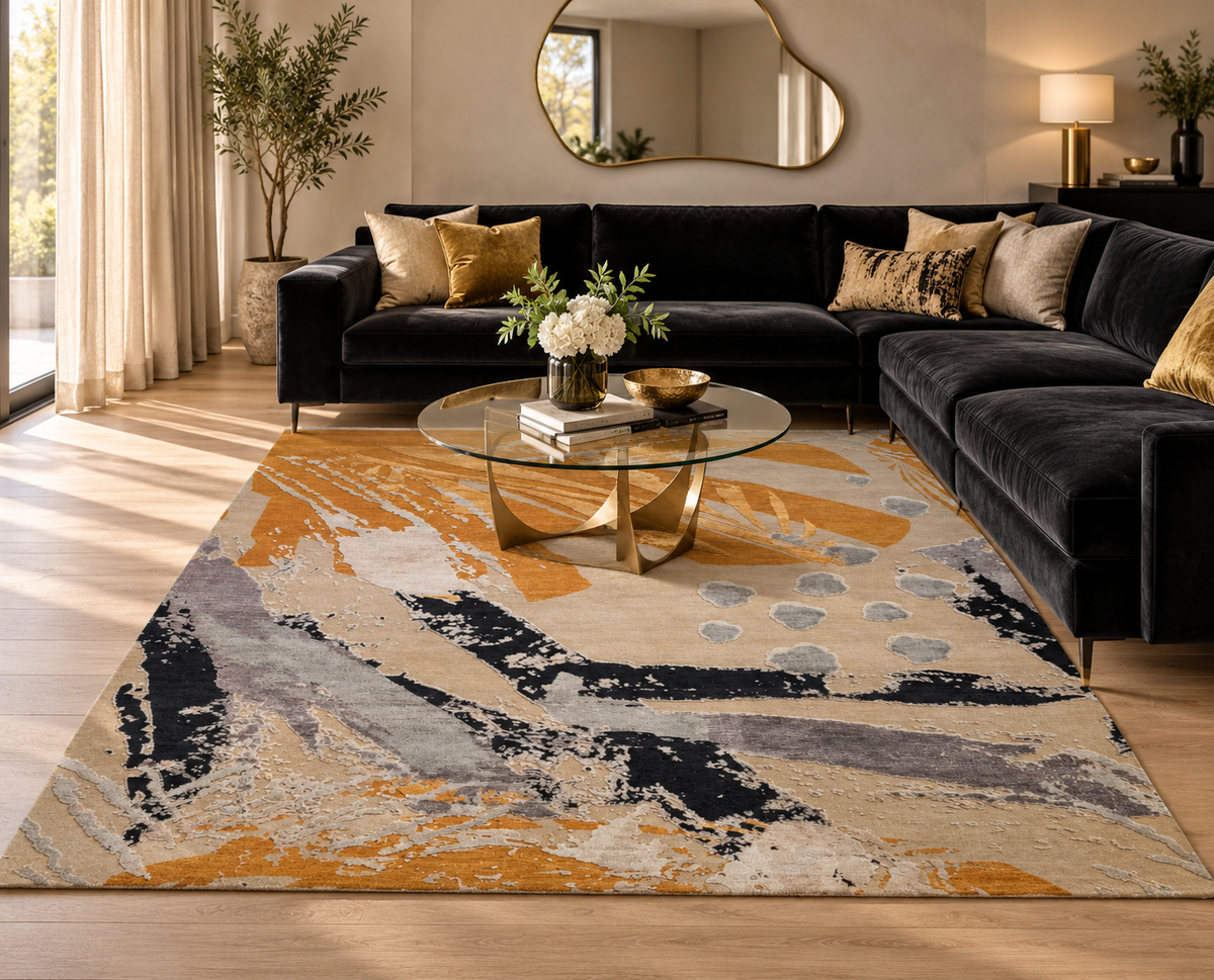 Modern Abstract Designer rug, wool and silk pile,  306x247 cm | Rug# 32223