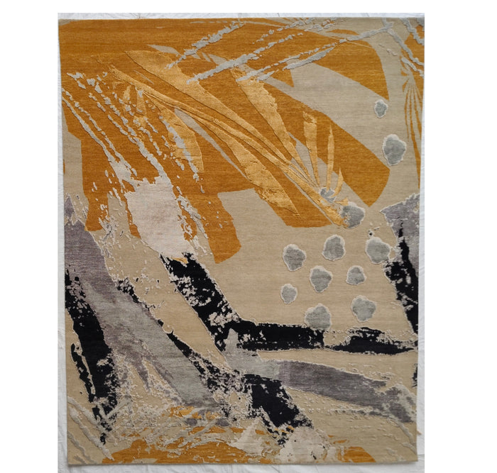 Modern Abstract Designer rug, wool and silk pile,  306x247 cm | Rug# 32223
