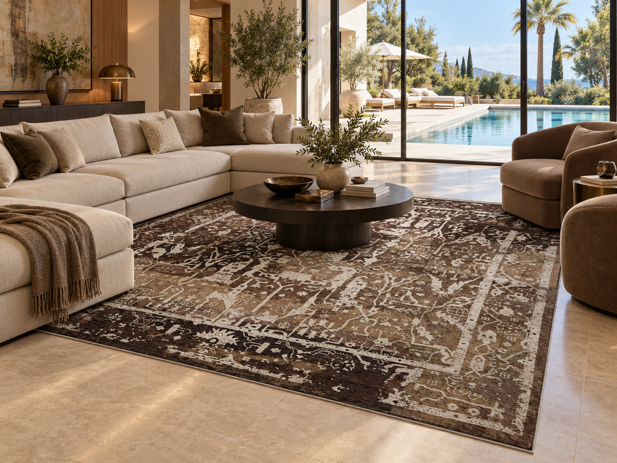 Transitional Oushak Rug, wool and silk,  300x245 cm | Rug# 32226