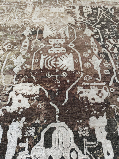 Transitional Oushak Rug, wool and silk,  300x245 cm | Rug# 32226