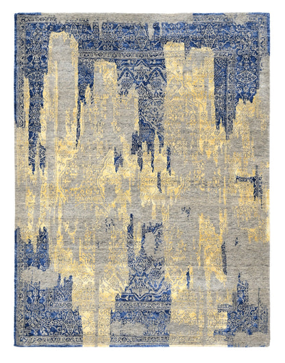 Hand-Knotted Transitional Designer Wool and Silk Rug 238x180 cm | Rug# 32631