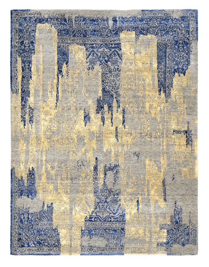 Hand-Knotted Transitional Designer Wool and Silk Rug 238x180 cm | Rug# 32631