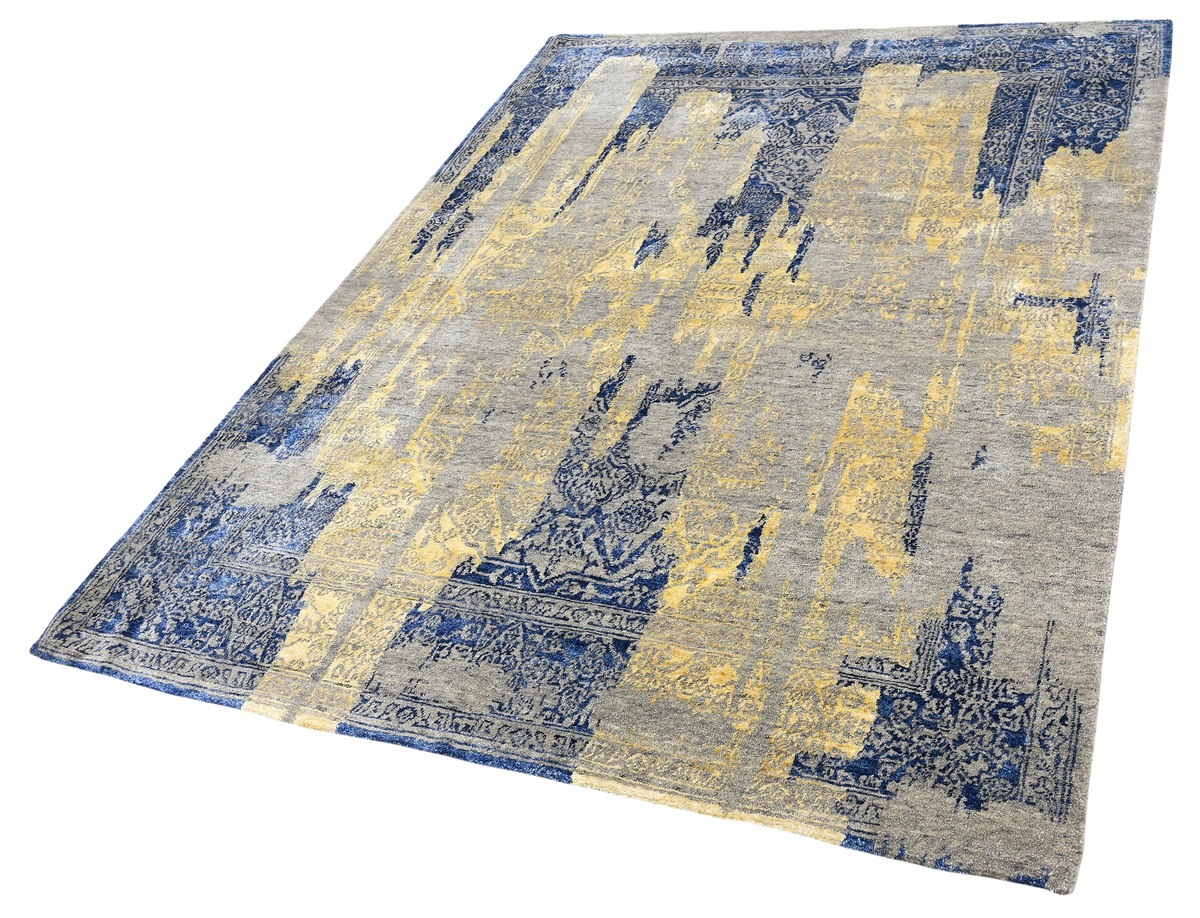 Hand-Knotted Transitional Designer Wool and Silk Rug 238x180 cm | Rug# 32631