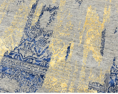 Hand-Knotted Transitional Designer Wool and Silk Rug 238x180 cm | Rug# 32631