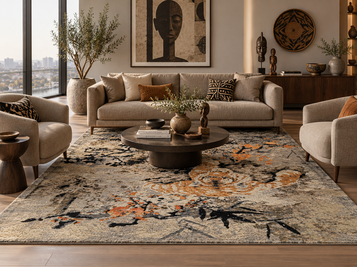 Modern Tiger Design Wool & Silk Rug 313x250 cm | Rug# 32698