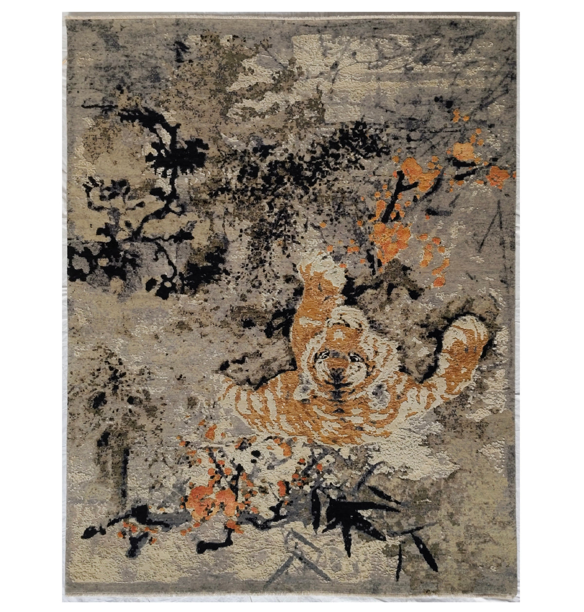 Modern Tiger Design Wool & Silk Rug 313x250 cm | Rug# 32698