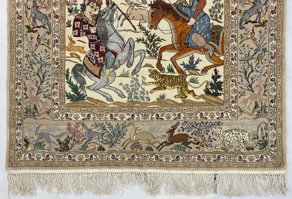 Superfine Hunting-Scene Isfahan 224x140cm | Rug# 10098