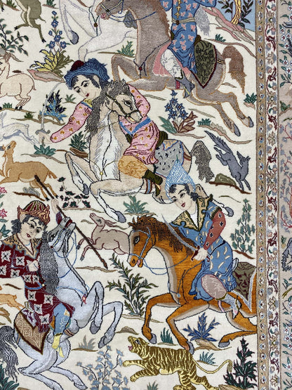 Superfine Hunting-Scene Isfahan 224x140cm | Rug# 10098