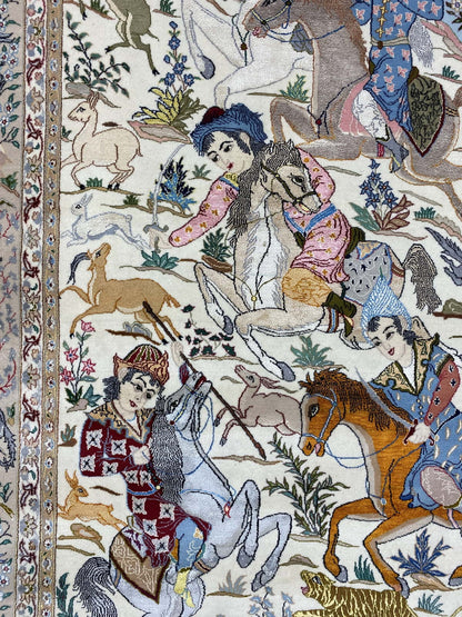 Superfine Hunting-Scene Isfahan 224x140cm | Rug# 10098