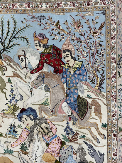 Superfine Hunting-Scene Isfahan 224x140cm | Rug# 10098