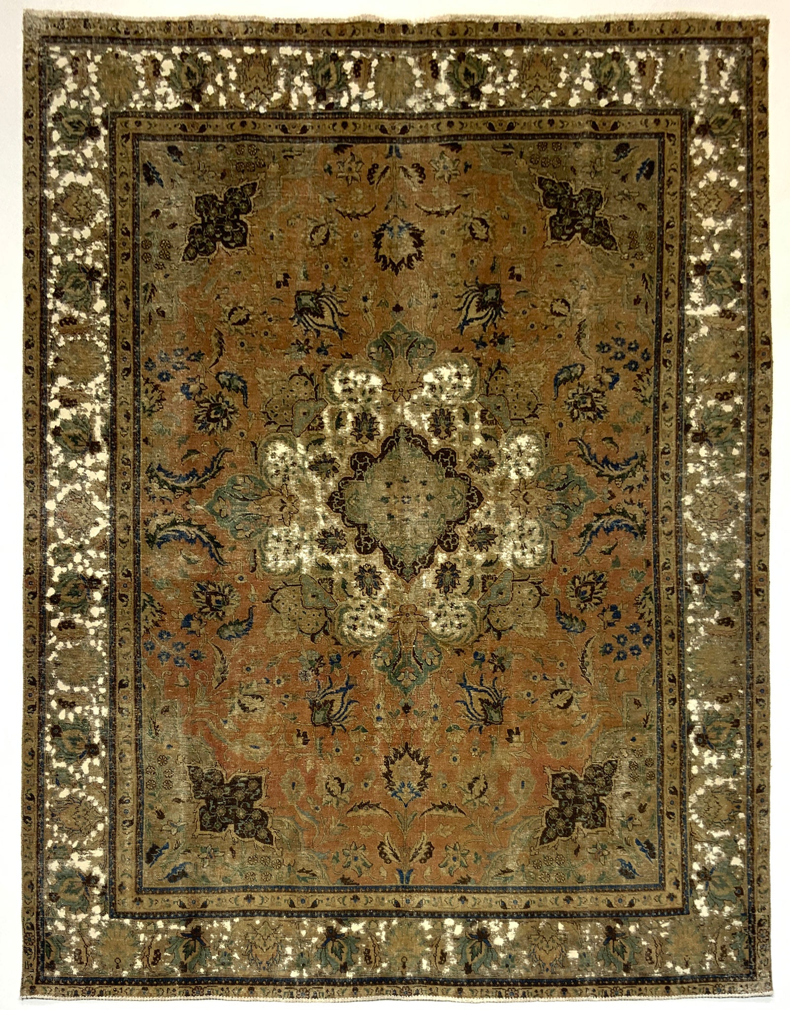 Dredded Rug Vintage-Distressed Overdyed Rug 382x275cm | Rug# 10639
