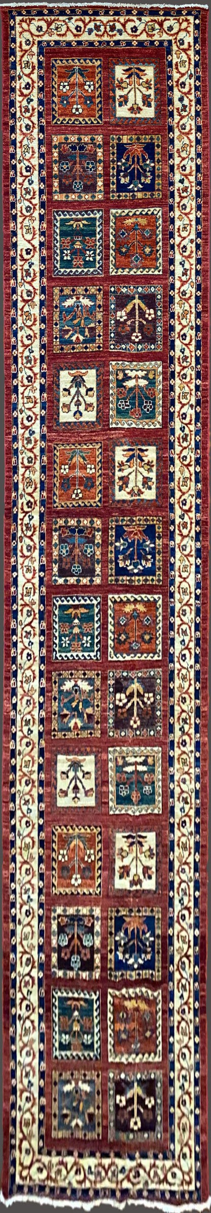 Afghan Turkaman weave, Garden design 395x80cm | Rug# 23991