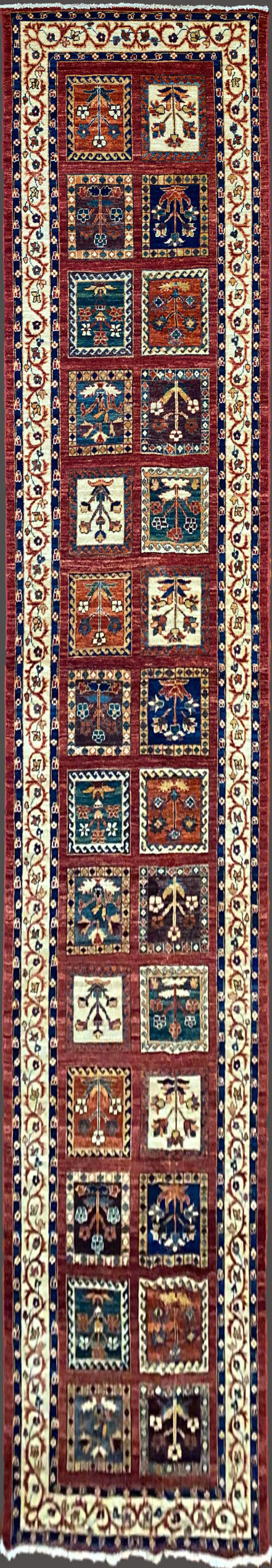Afghan Turkaman weave, Garden design 395x80cm | Rug# 23991