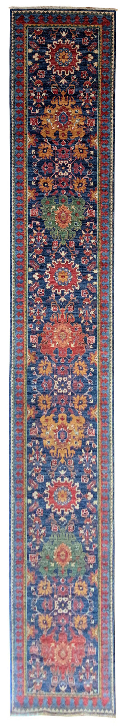 Afghan Turkaman weave in 19th century Caucasian design 482x82cm | Rug# 24311