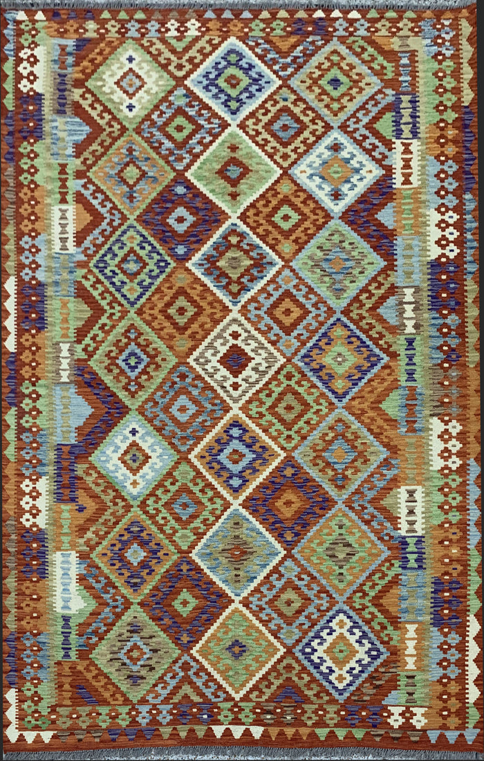 Hand-woven Afghan Maimaneh Kilim 253x183cm | Rug# 26103