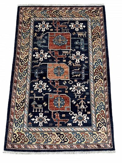 Afghan Turkaman Weave, 19th century Kazak design 185x123cm | Rug# 26477