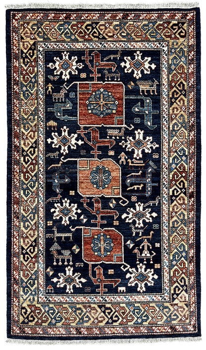 Afghan Turkaman Weave, 19th century Kazak design 185x123cm | Rug# 26477