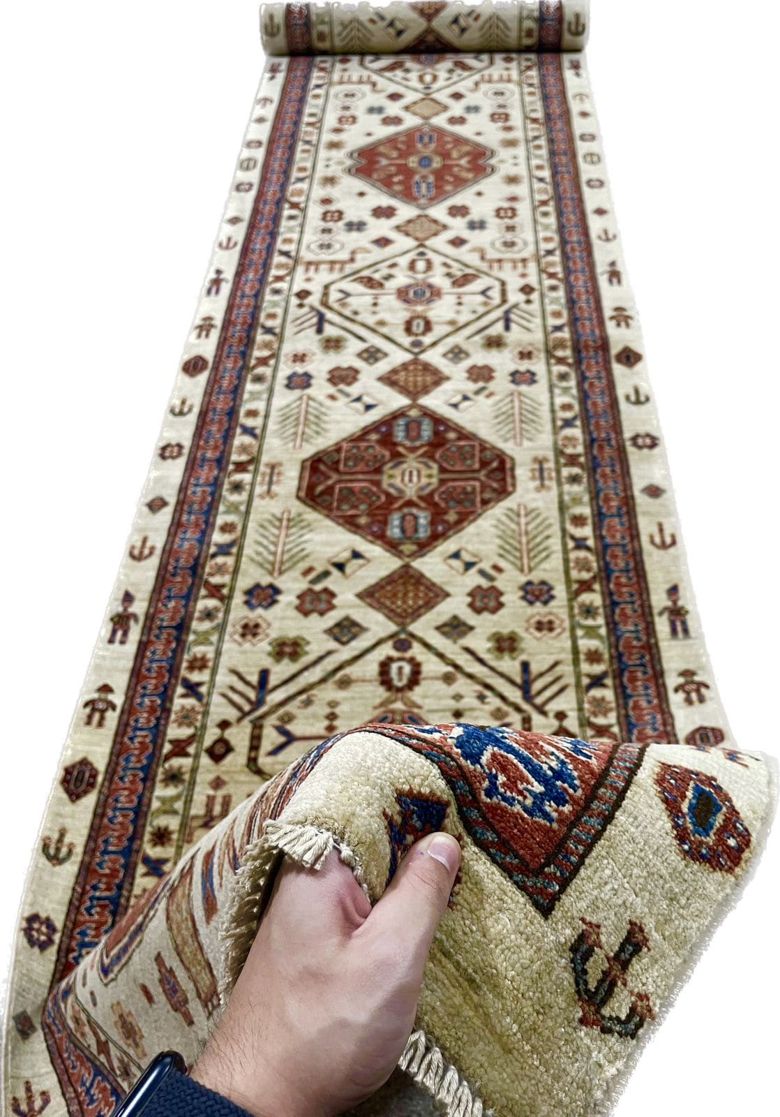 Afghan Turkaman Hall-Runner, 19th century Caucasian design 677x100cm | Rug# 26549