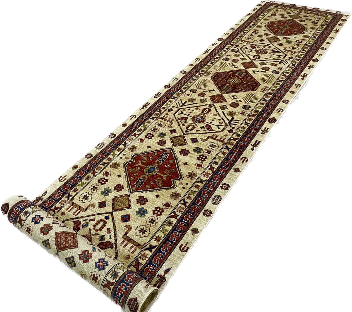 Afghan Turkaman Hall-Runner, 19th century Caucasian design 677x100cm | Rug# 26549