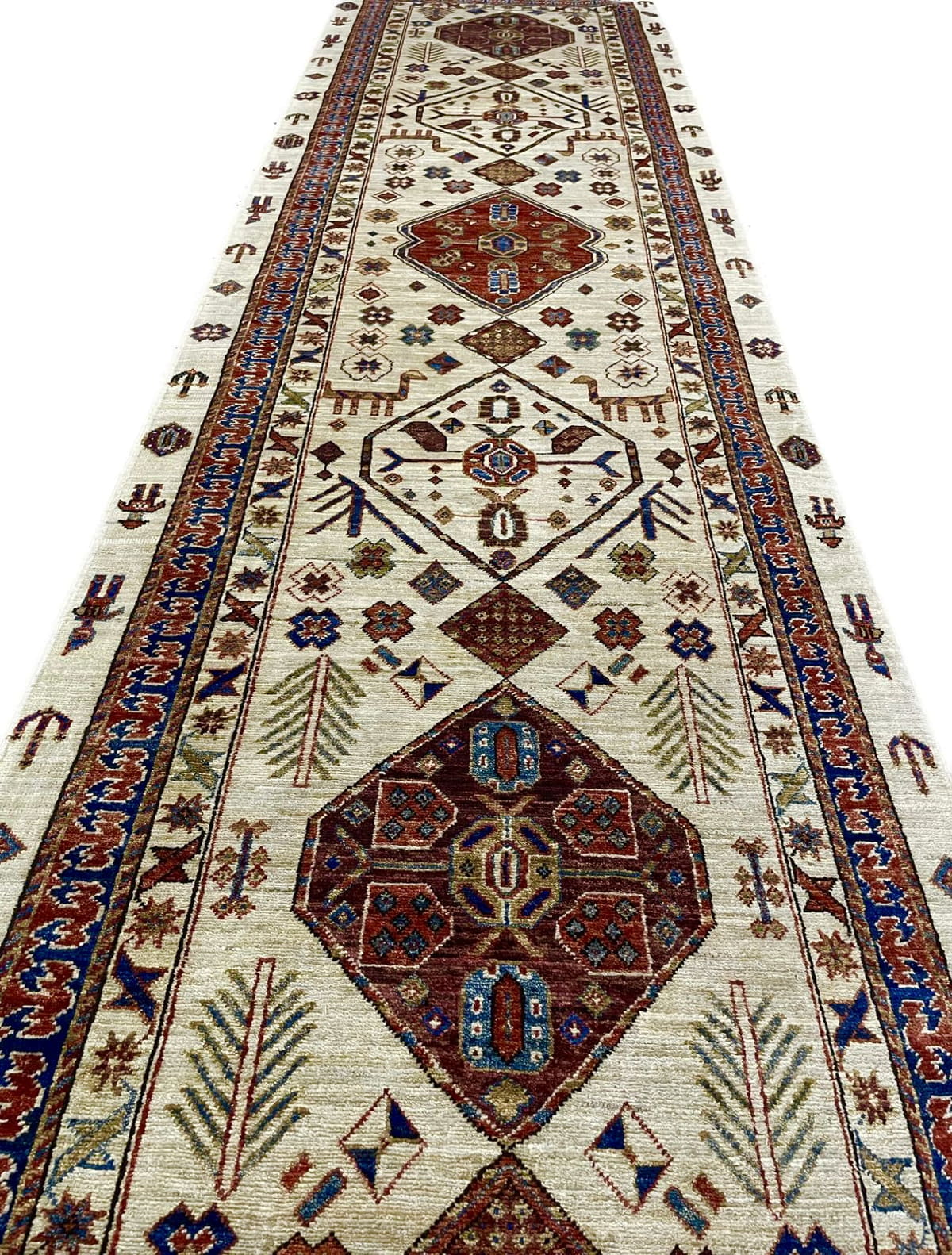 Afghan Turkaman Hall-Runner, 19th Century Caucasian design 574x97cm | Rug# 26550