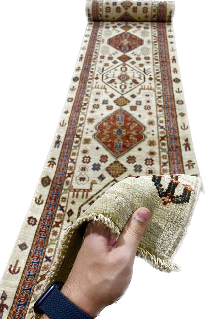 Afghan Turkaman Hall-Runner, 19th Century Caucasian design 574x97cm | Rug# 26550