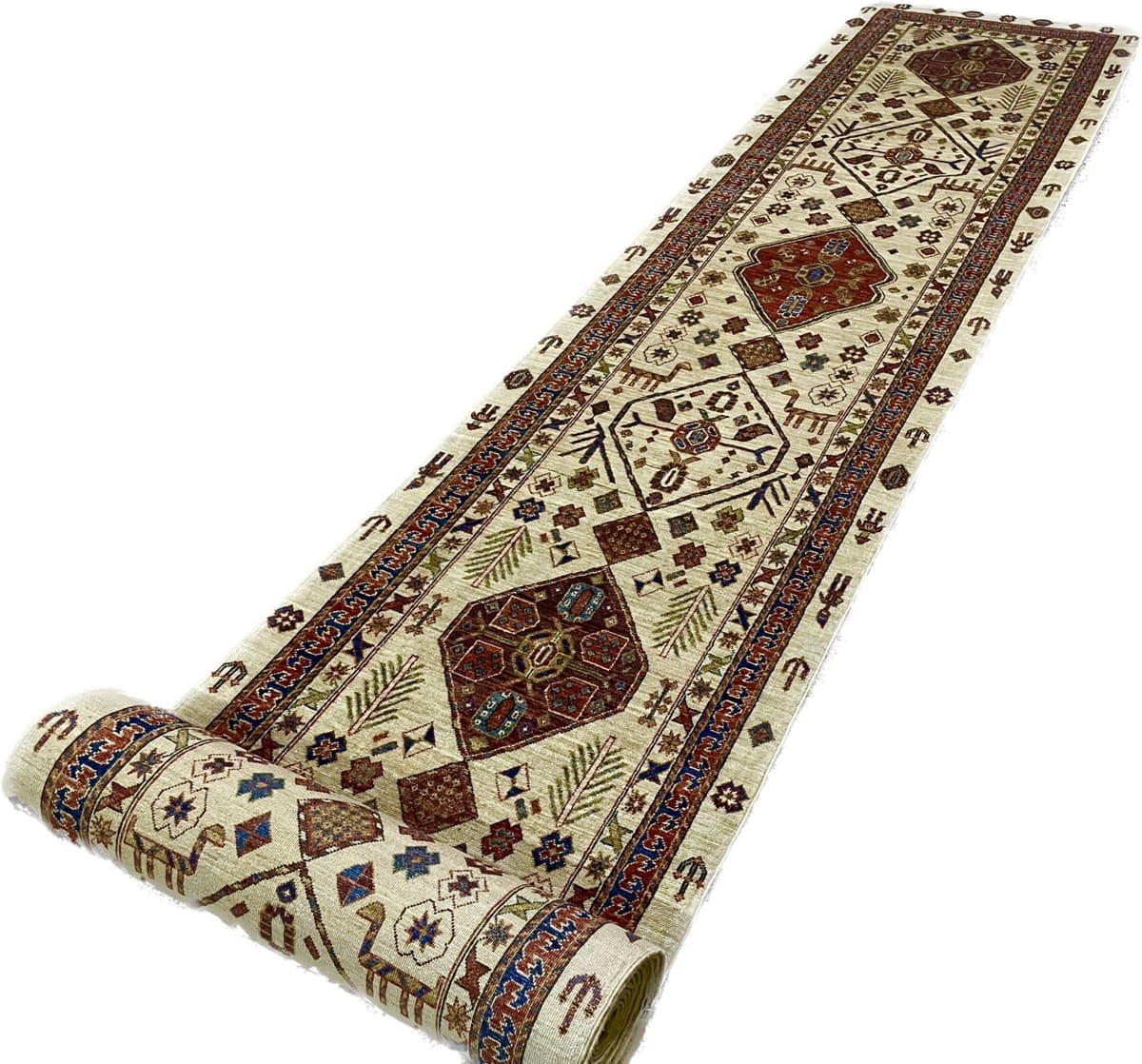 Afghan Turkaman Hall-Runner, 19th Century Caucasian design 574x97cm | Rug# 26550