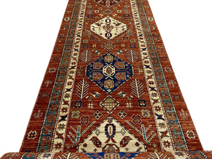 Afghan Turkaman Hall Runner, 19th century Caucasian design 676x100cm | Rug# 26555