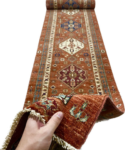 Afghan Turkaman Hall Runner, 19th century Caucasian design 676x100cm | Rug# 26555