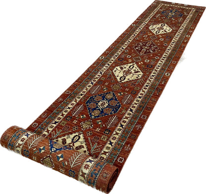 Afghan Turkaman Hall Runner, 19th century Caucasian design 676x100cm | Rug# 26555